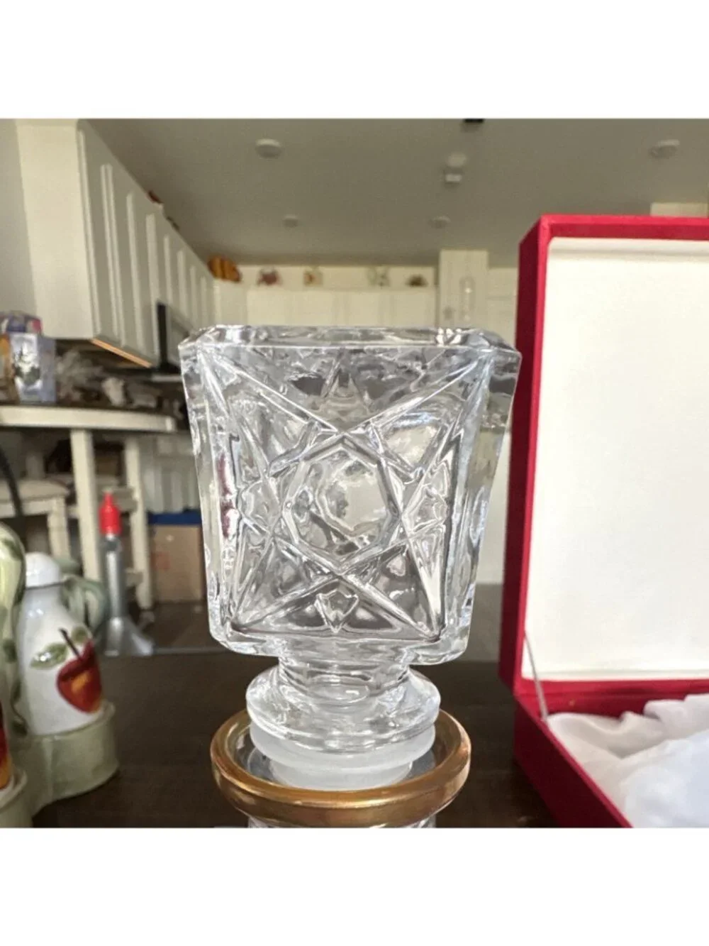 C.F. Design i Preziosi Crystal Decanter Set 6 Glasses Gold Rim Stopper Box-ITALY